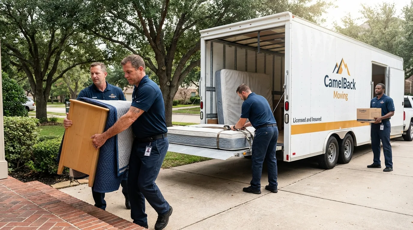 Crew loading residential truck for cross-state move from South Whitley, IN
